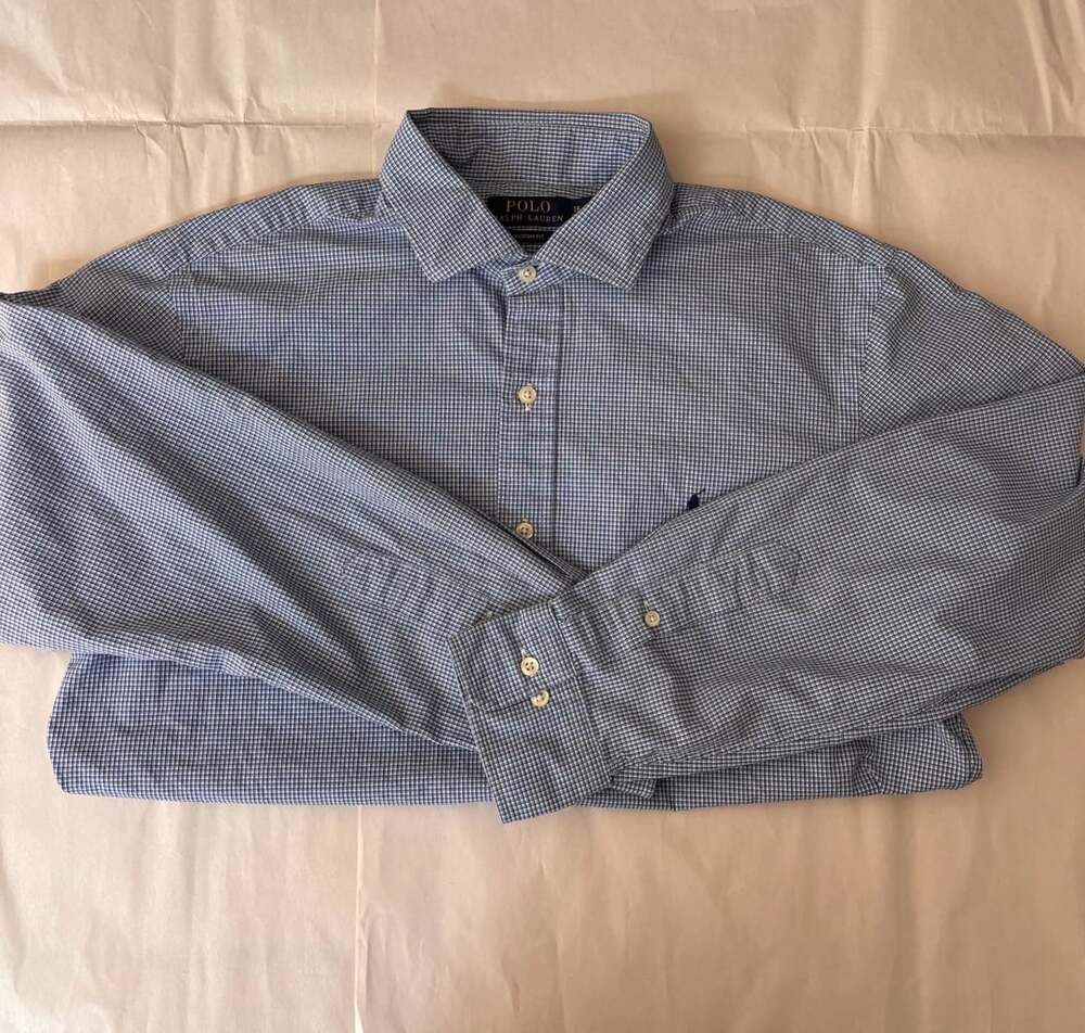 Polo Ralph Lauren Men Blue Plaid Check Custom Fit Long Sleeve Button Down Shirt
